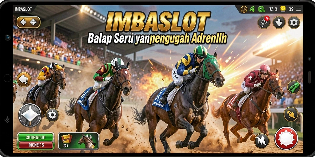 Tampilan gameplay IMBASLOT dengan aksi balap yang mendebarkan.