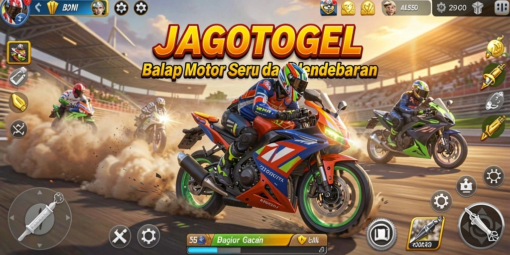 Tampilan seru gameplay JAGOTOGEL saat melaju di trek balap.