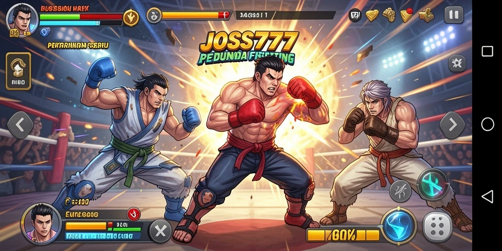 Gameplay pertarungan seru di JOSS777 dengan karakter unik.