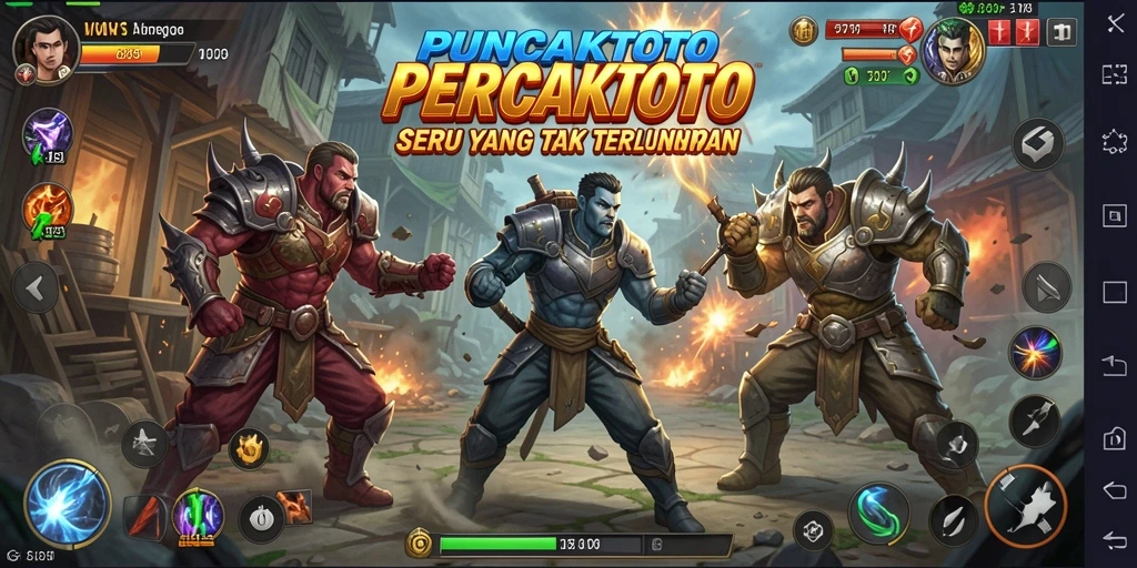 Tangkapan layar game PUNCAKTOTO menampilkan pertarungan intens dengan efek visual menarik.