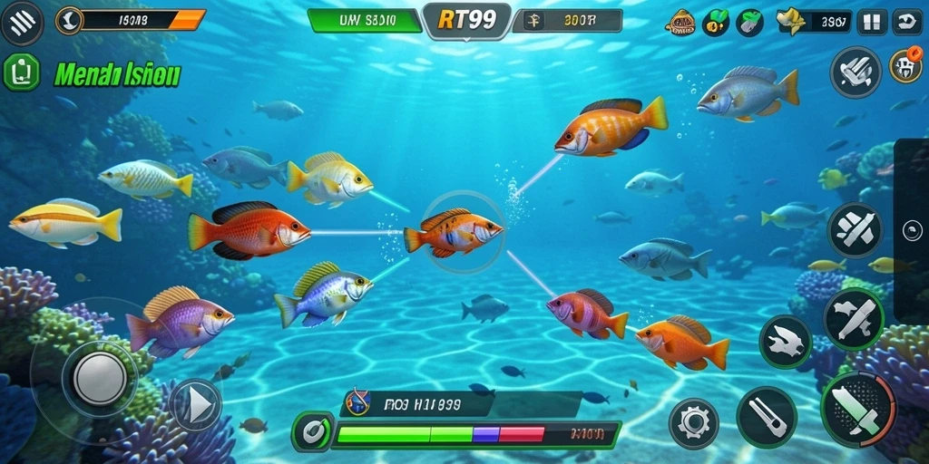 Tampilan gameplay seru dari RT99 saat berburu ikan.
