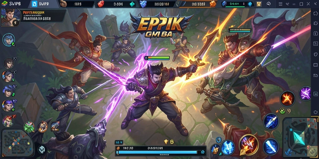 Screenshot gameplay SVIP8 yang menampilkan pertarungan tim yang intens.