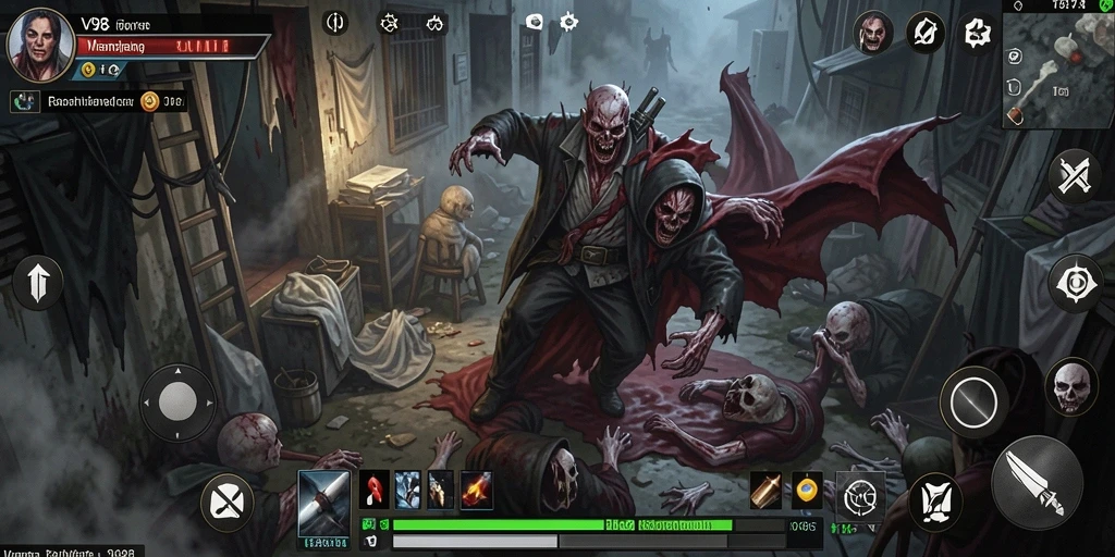 Tampilan gameplay V98 dengan suasana mencekam dan menegangkan.